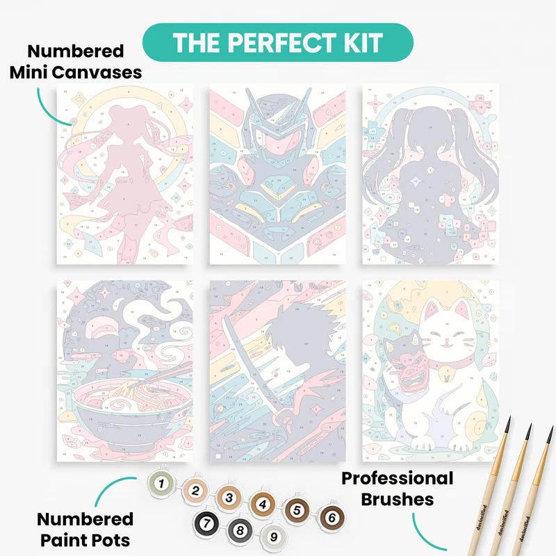 Japanese Pop Culture Icons - Mini Paint by Numbers Set
