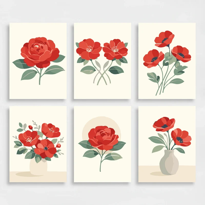 Red Flowers - Mini Paint by Numbers Set