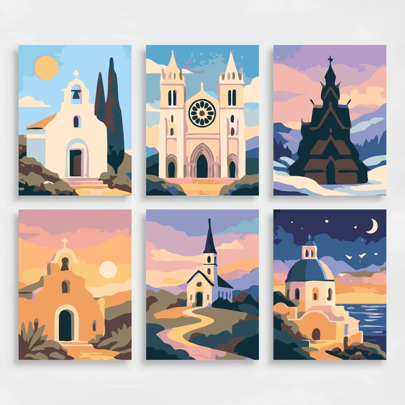 Churches - Mini Paint by Numbers Set