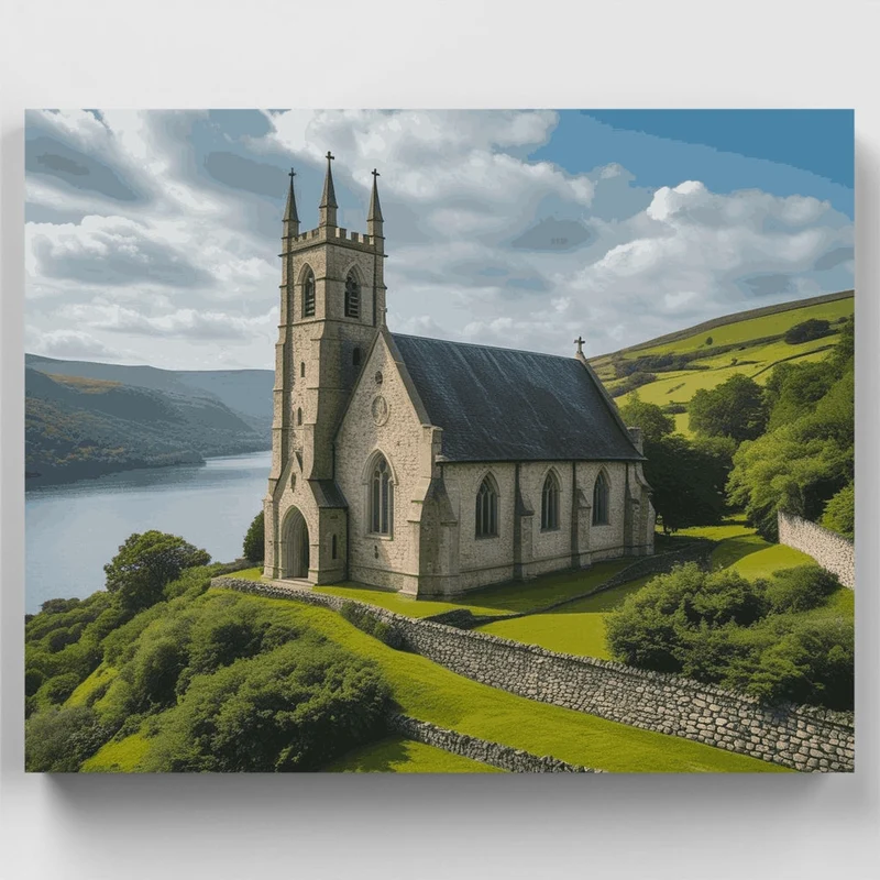 Gothic Church by the Lake - Paint by Numbers Kit