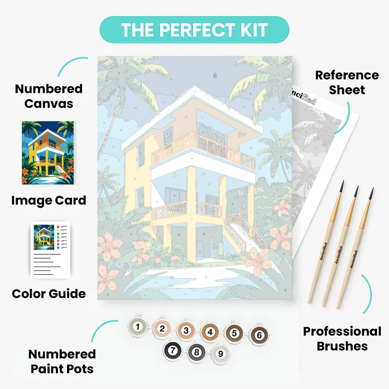 Tropical Beach House Paradise - Paint by Numbers Kit
