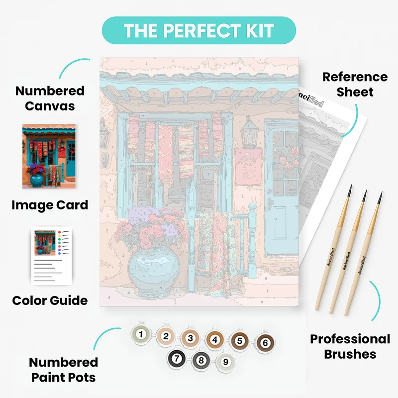Mexican Adobe House with Colorful Textiles - Paint by Numbers Kit