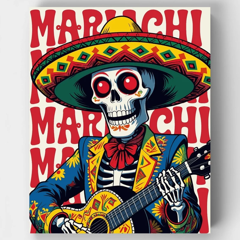 Mariachi Skeleton Musician - Paint by Numbers Kit