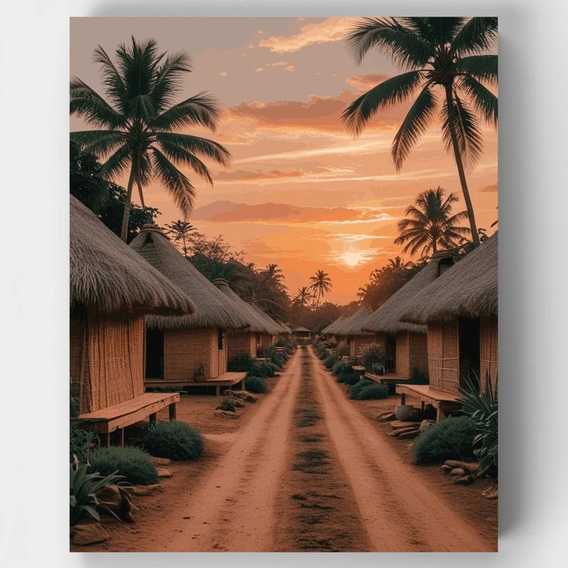 Tropical Village Sunset - Paint by Numbers Kit