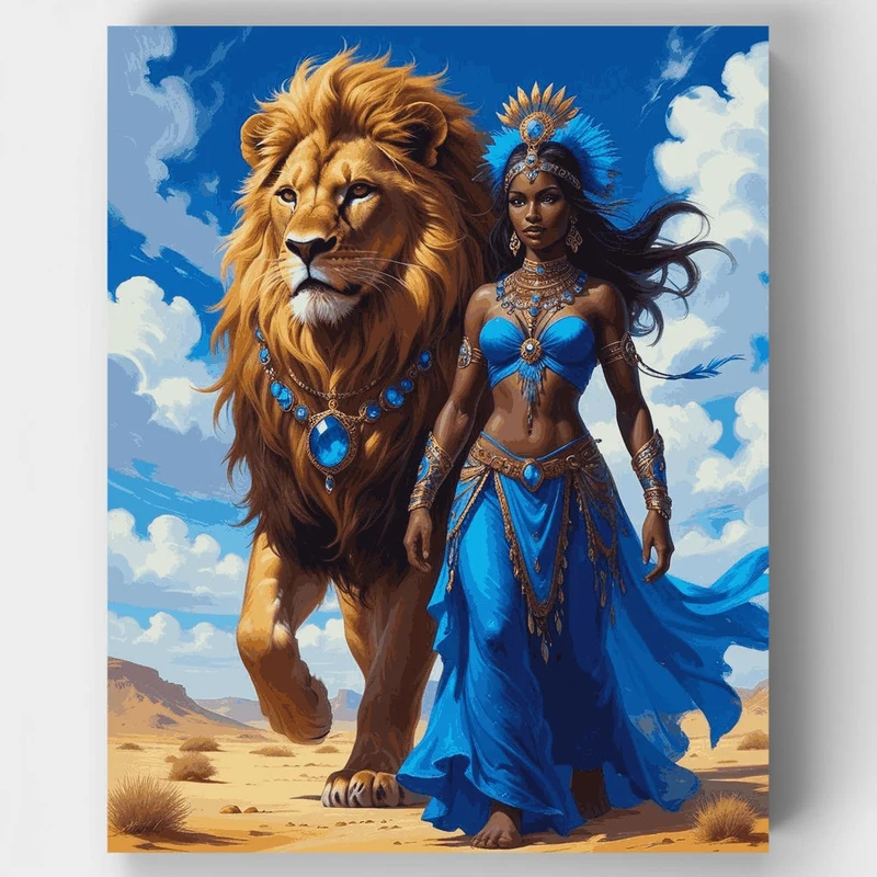 Desert Queen with Majestic Lion - Paint by Numbers Kit
