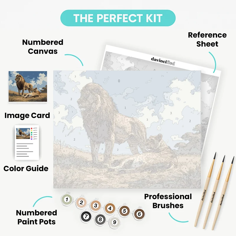 Majestic Lions on African Savanna - Paint by Numbers Kit