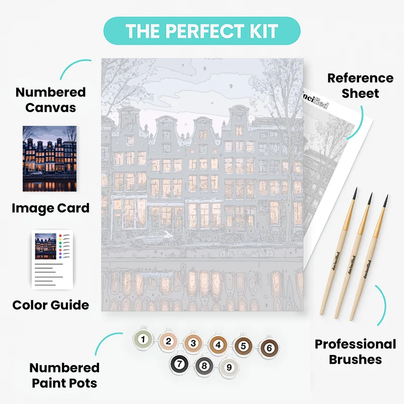 Amsterdam Canal Houses at Twilight - Paint by Numbers Kit