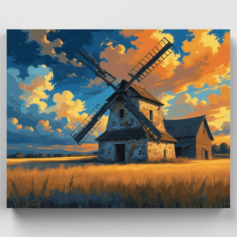 Dutch Windmill at Sunset - Paint by Numbers Kit