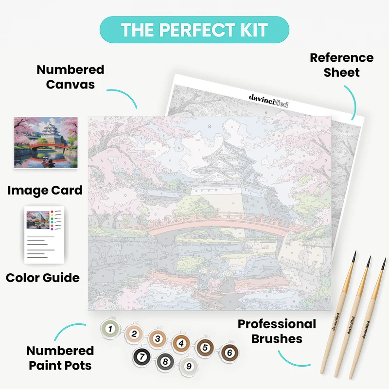 Japanese Castle Cherry Blossom Bridge - Paint by Numbers Kit