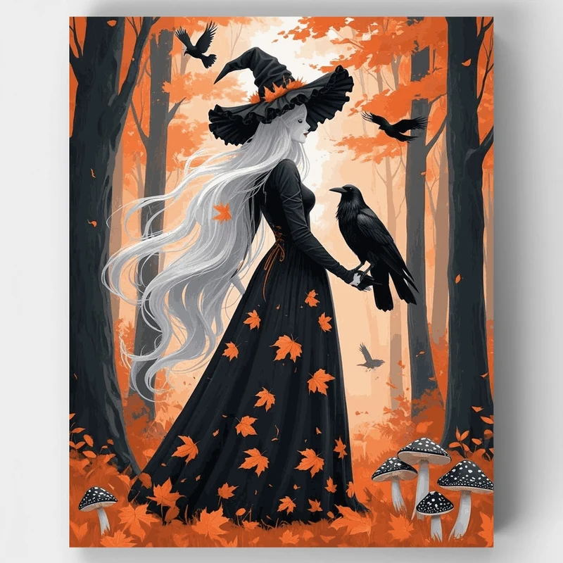 Autumn Witch with Ravens - Paint by Numbers Kit