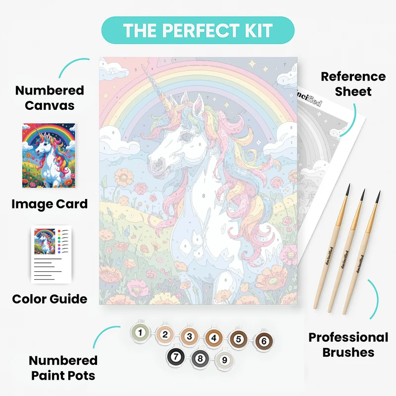 Rainbow Unicorn in Flower Meadow - Paint by Numbers Kit