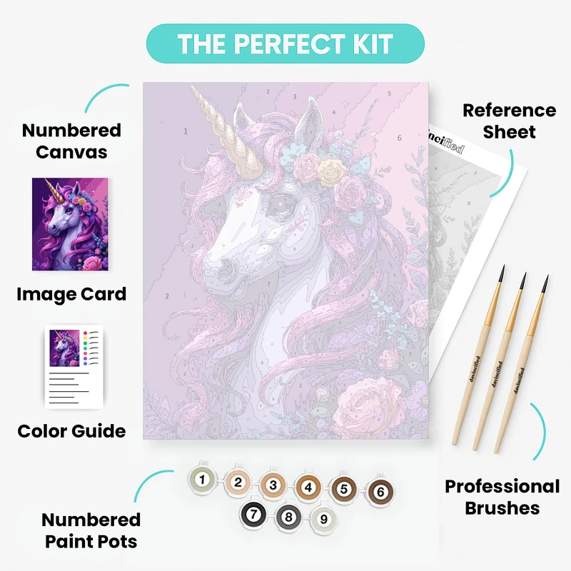 Magical Unicorn with Floral Crown - Paint by Numbers Kit