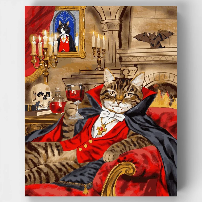 "Cat Draculas Blood o Clock" Paint by Numbers Kit