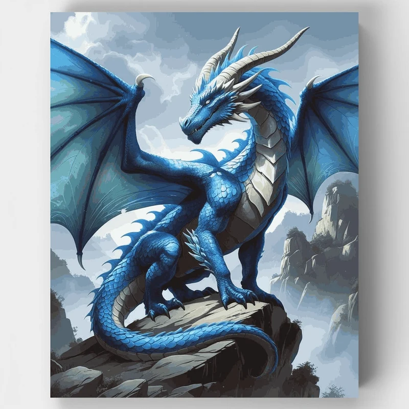 Blue Dragon on Mountain Peak - Paint by Numbers Kit