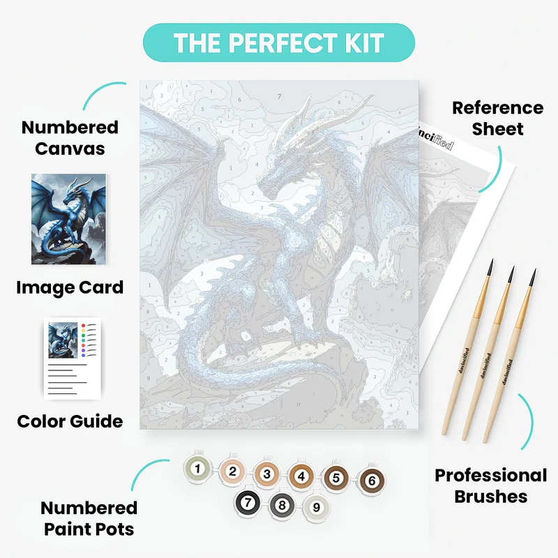 Blue Dragon on Mountain Peak - Paint by Numbers Kit