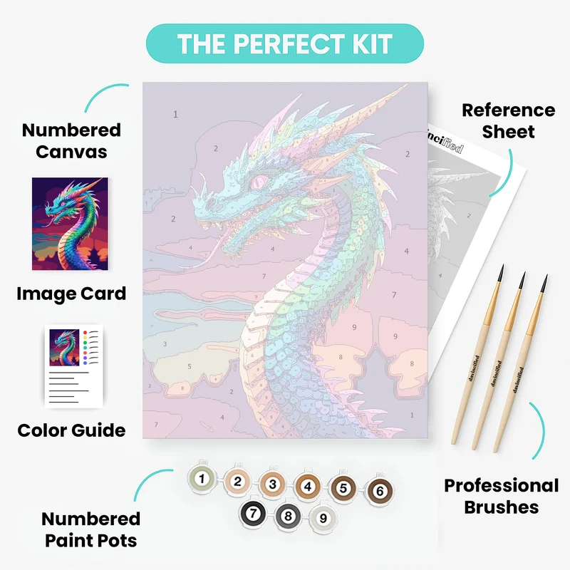 Neon Rainbow Dragon Portrait - Paint by Numbers Kit