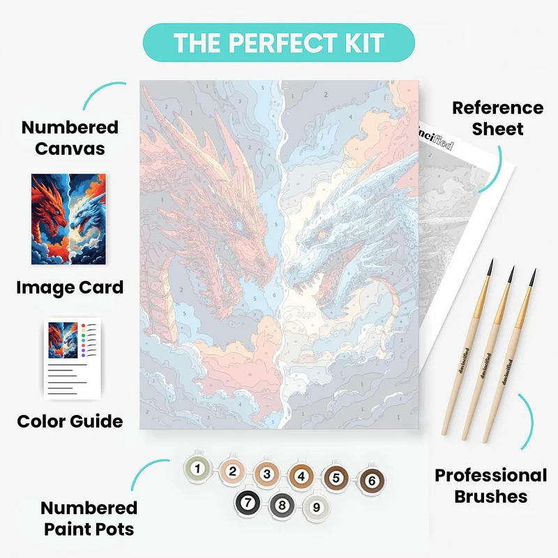 Fire and Ice Dragons Battle - Paint by Numbers Kit