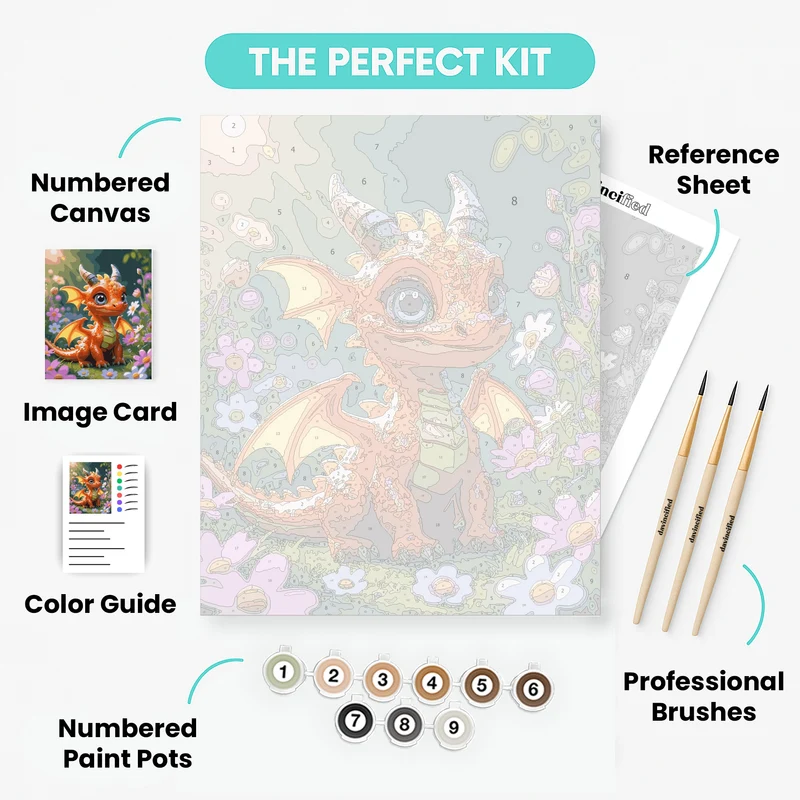 Cute Baby Dragon in Flower Garden - Paint by Numbers Kit