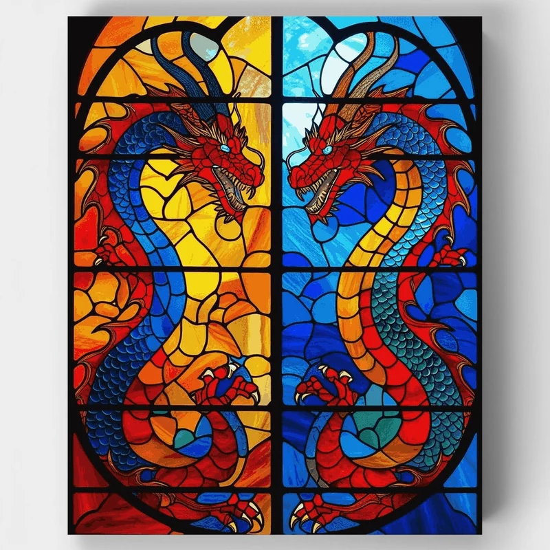 Stained Glass Chinese Dragons - Paint by Numbers Kit