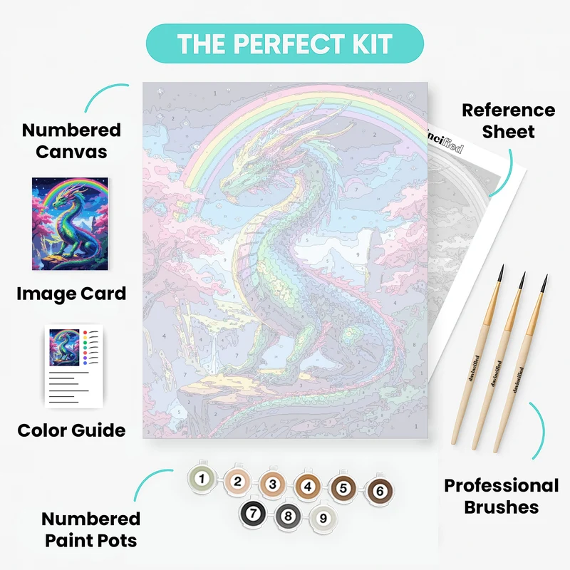 Rainbow Dragon in Cherry Blossom Fantasy - Paint by Numbers Kit