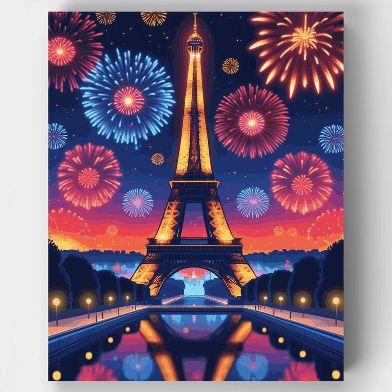 Eiffel Tower Fireworks Night - Paint by Numbers Kit
