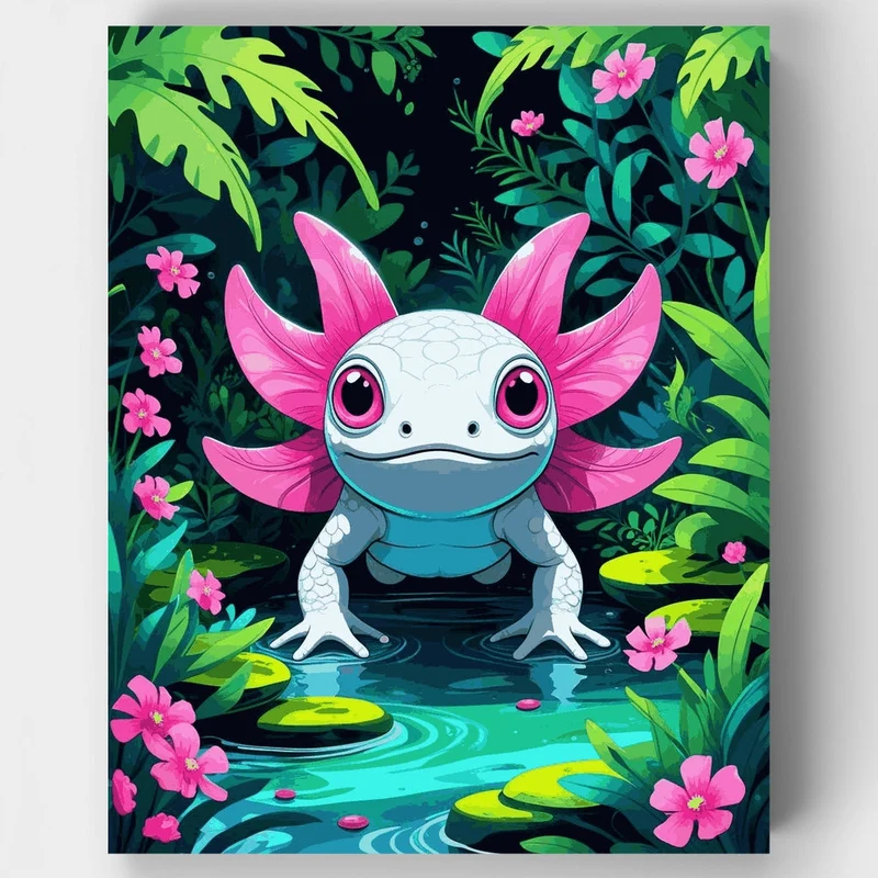 Axolotl in Enchanted Pond - Paint by Numbers Kit