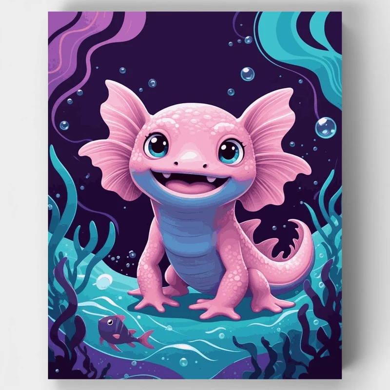 Cute Axolotl Underwater Adventure - Paint by Numbers Kit