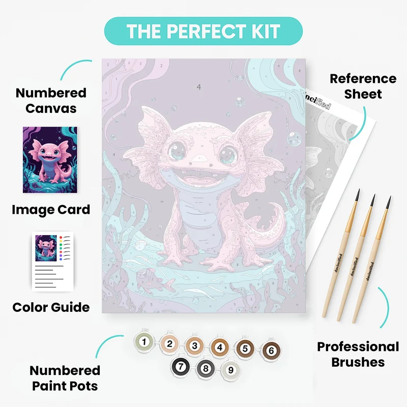 Cute Axolotl Underwater Adventure - Paint by Numbers Kit