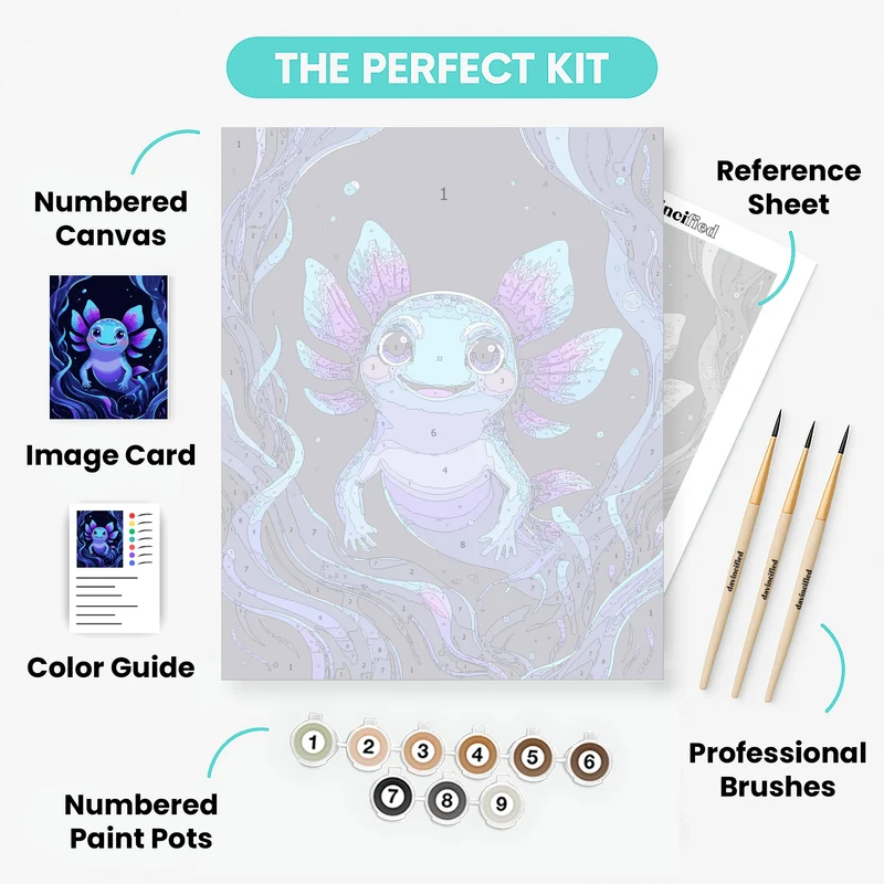 Blue Axolotl Underwater Fantasy - Paint by Numbers Kit
