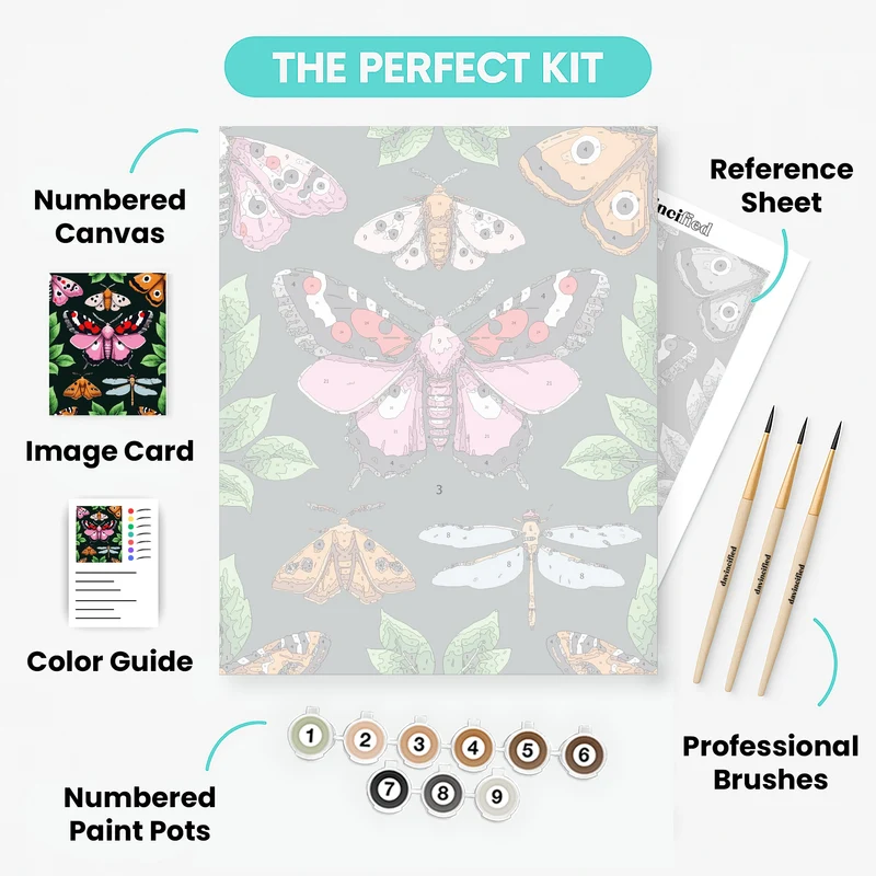 Moths and Dragonfly Botanical - Paint by Numbers Kit