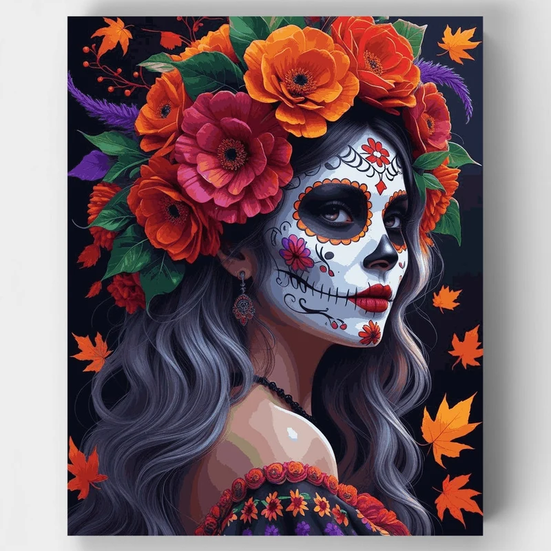 Day of the Dead Autumn Flower Crown - Paint by Numbers Kit
