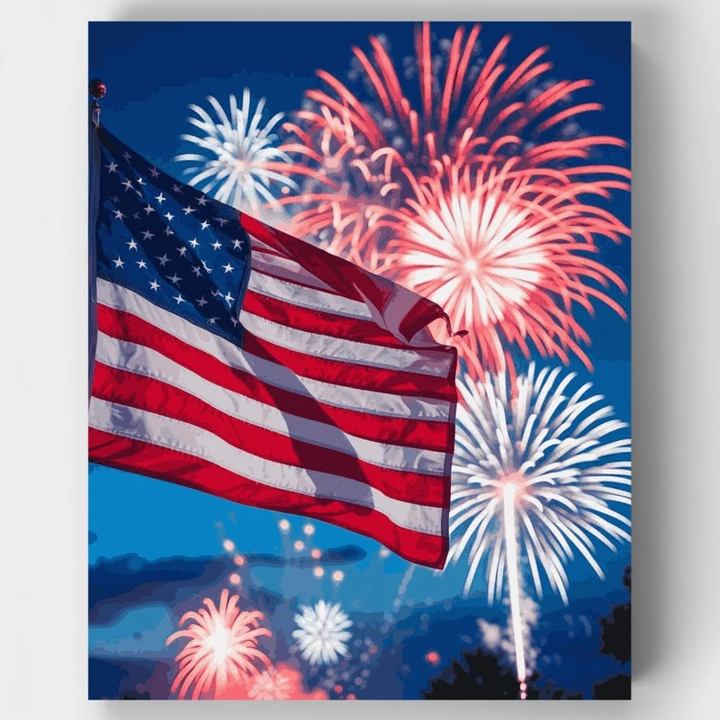 American Flag with Fireworks - Paint by Numbers Kit