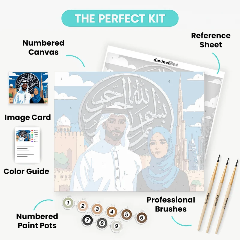 Emirati Couple with Dubai Skyline - Paint by Numbers Kit