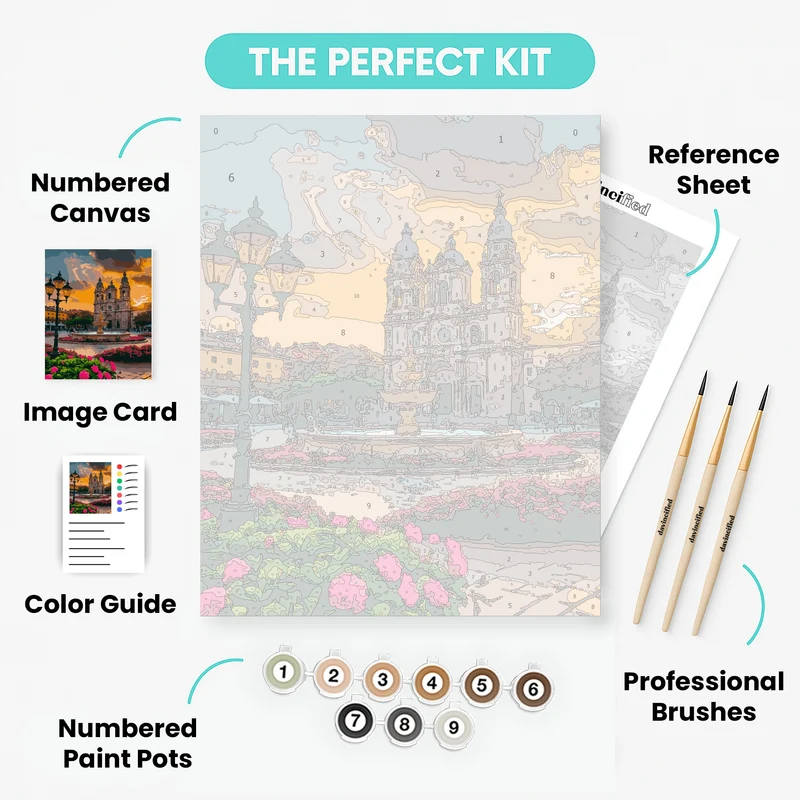 Colonial Church Square at Sunset - Paint by Numbers Kit