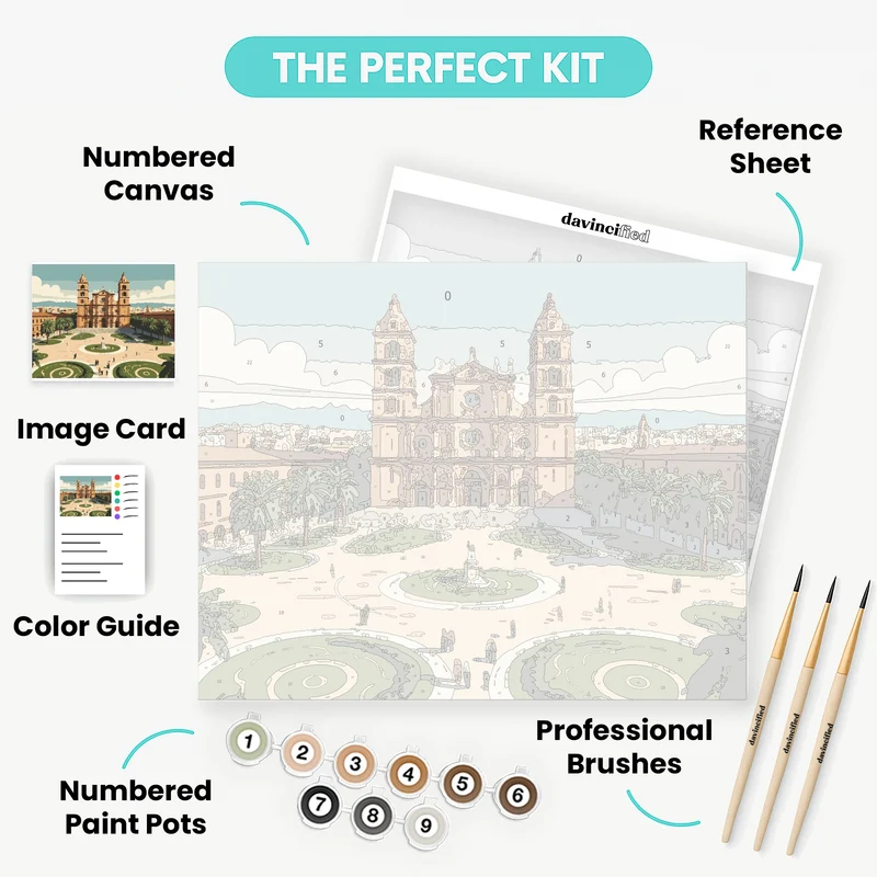 Spanish Colonial Cathedral Plaza - Paint by Numbers Kit