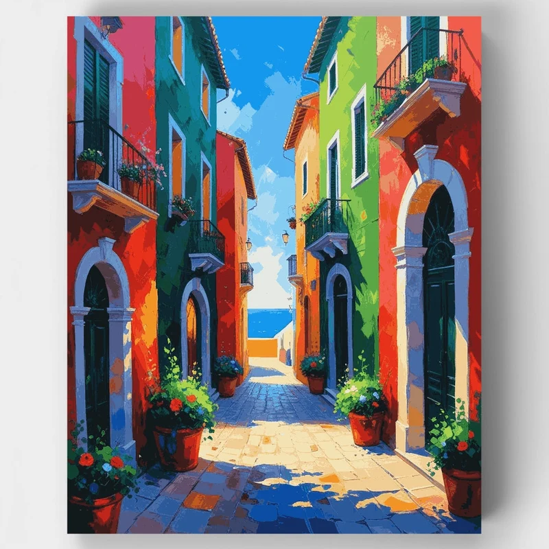 Colorful Mediterranean Street - Paint by Numbers Kit