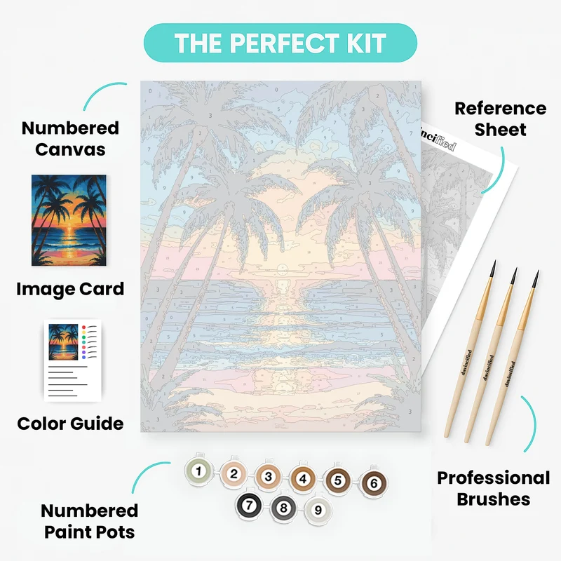 Palm Tree Sunset Beach - Paint by Numbers Kit