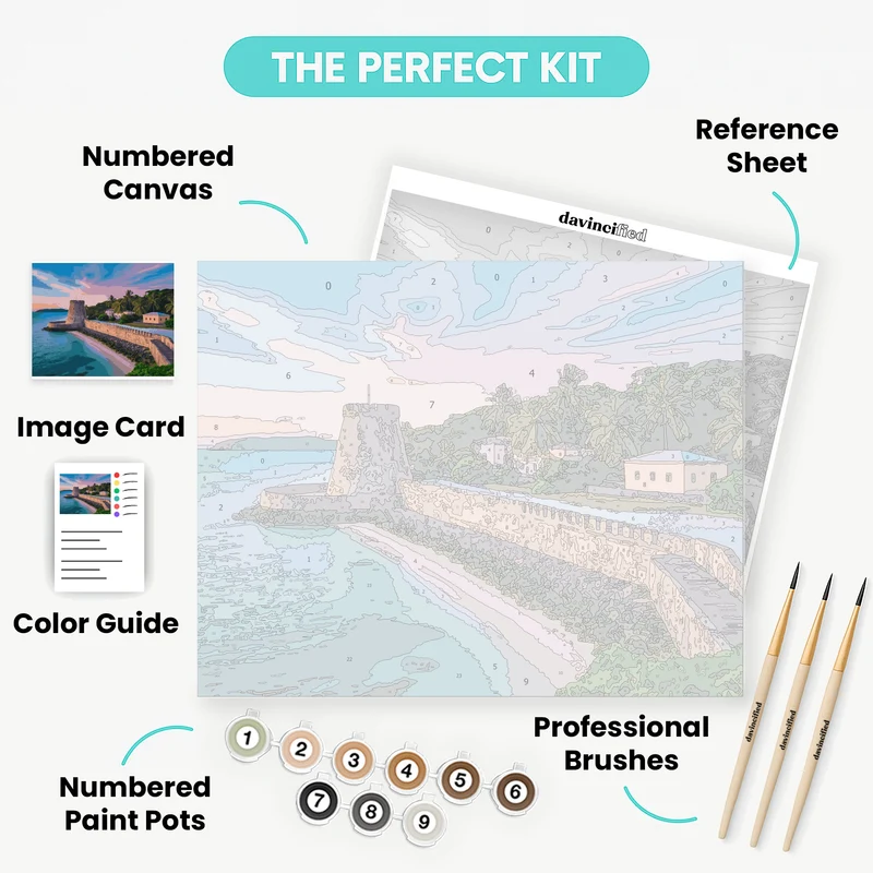 Tropical Fort at Sunset - Paint by Numbers Kit