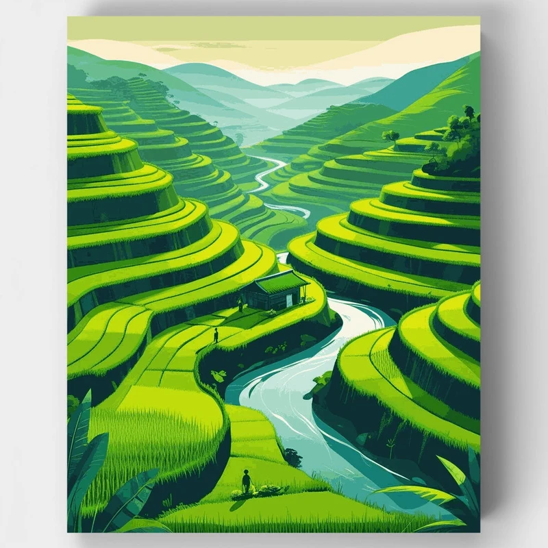 Terraced Rice Fields Valley - Paint by Numbers Kit