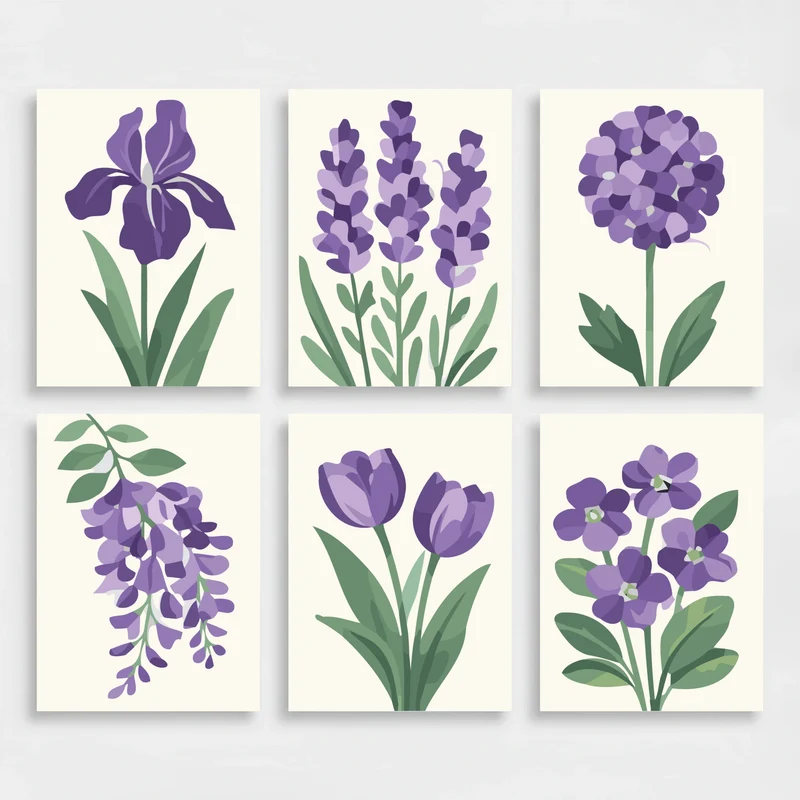Purple Flowers - Mini Paint by Numbers Set