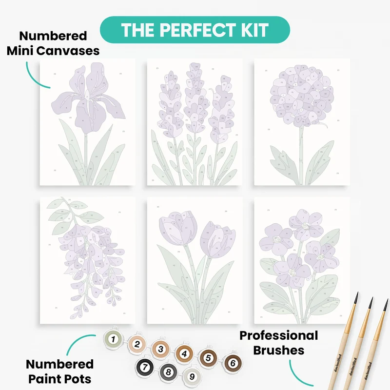 Purple Flowers - Mini Paint by Numbers Set