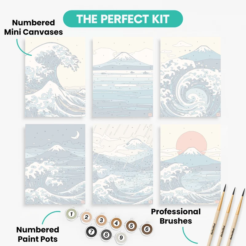Japanese Waves and Mount Fuji - Mini Paint by Numbers Set