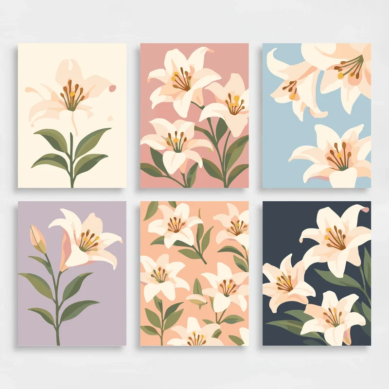 Elegant White Lilies - Mini Paint by Numbers Set