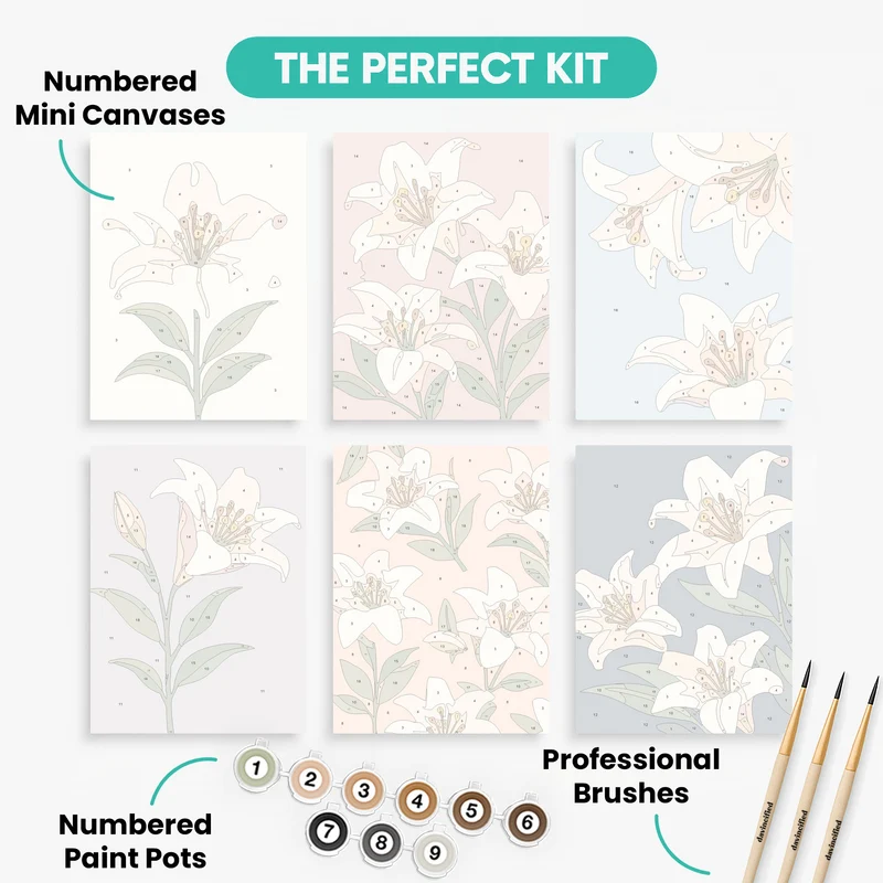 Elegant White Lilies - Mini Paint by Numbers Set