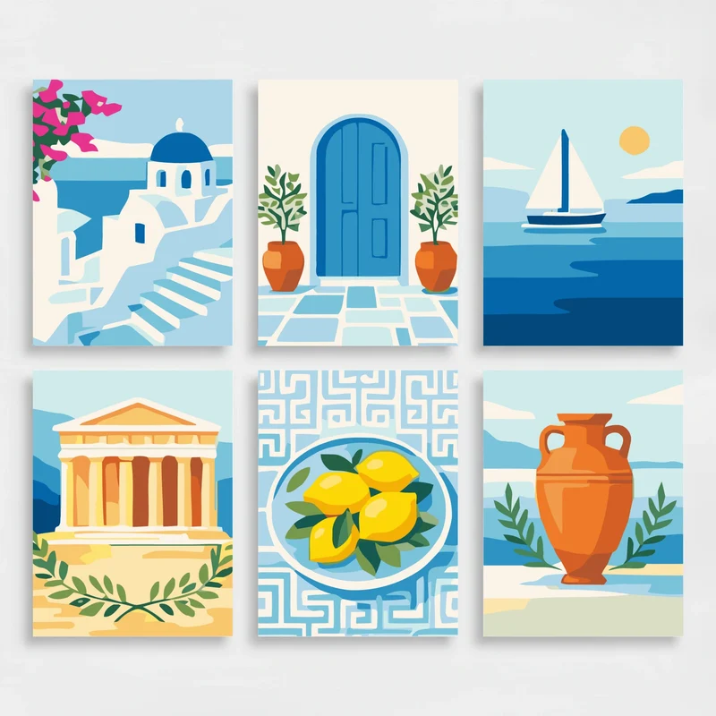 Greek Coastal Scenes - Mini Paint by Numbers Set