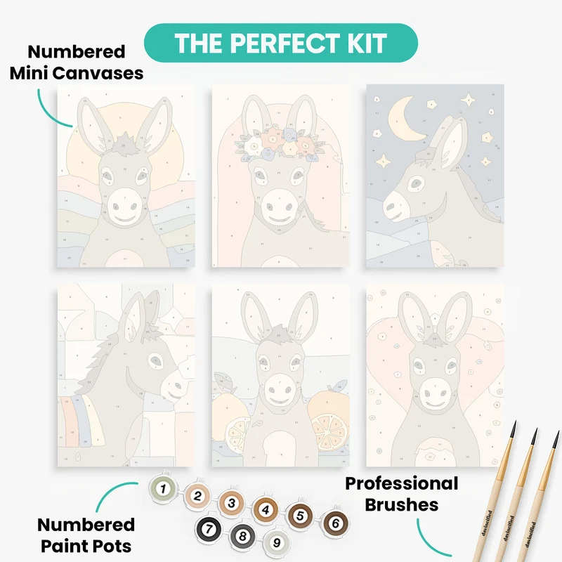 Delightful Donkeys - Mini Paint by Numbers Set