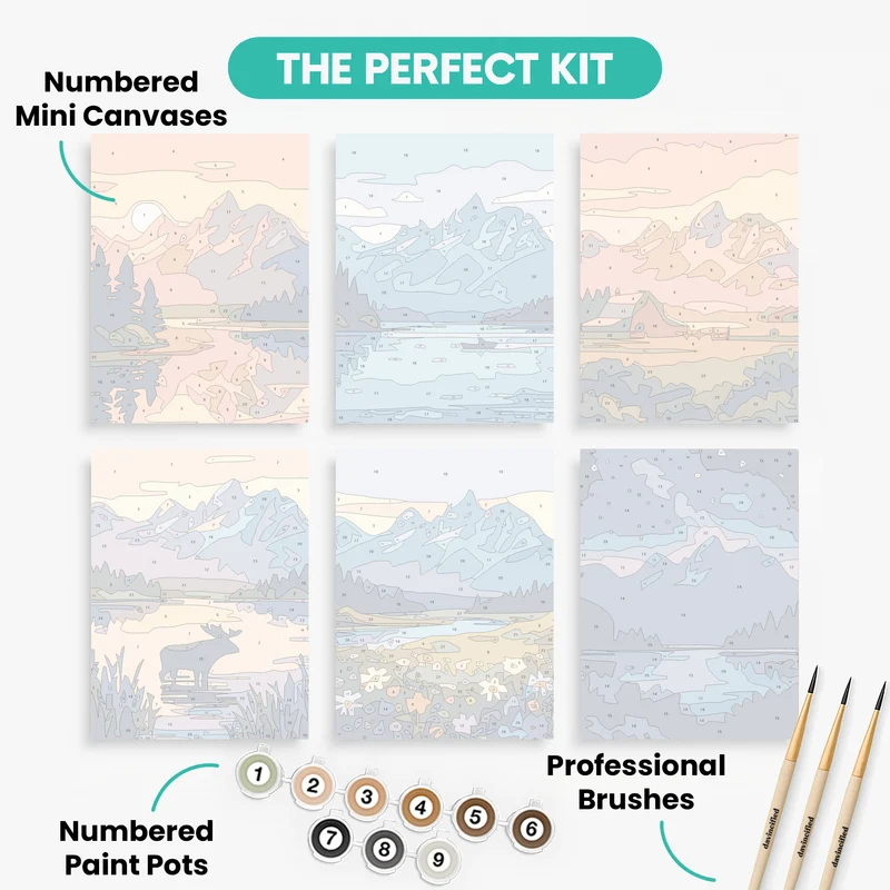 Grand Teton Mountain Landscapes - Mini Paint by Numbers Set