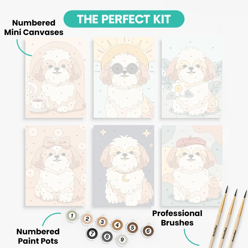 Shih Tzus - Mini Paint by Numbers Set