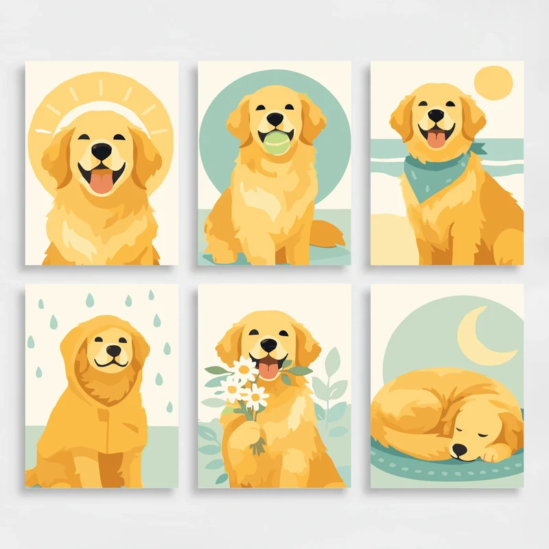 Golden Retrievers - Mini Paint by Numbers Set
