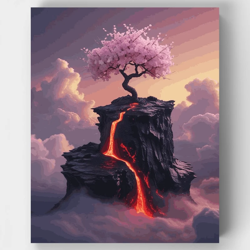 Cherry Blossom Tree on Volcanic Rock - Paint by Numbers Kit